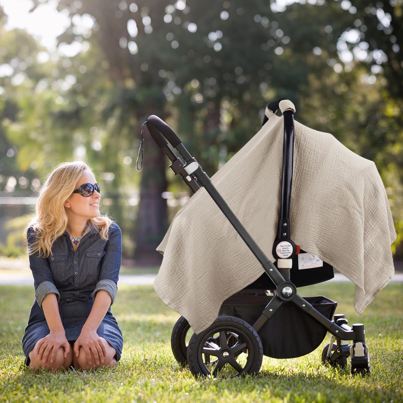 Metplus Muslin Car Seat Cover for Babies - Carseat Stroller Cover Infant Stroller Covers for Boys and Girls, Breathable & Lightweight, Fits Most Strollers & Baby Car Seats - Image 5